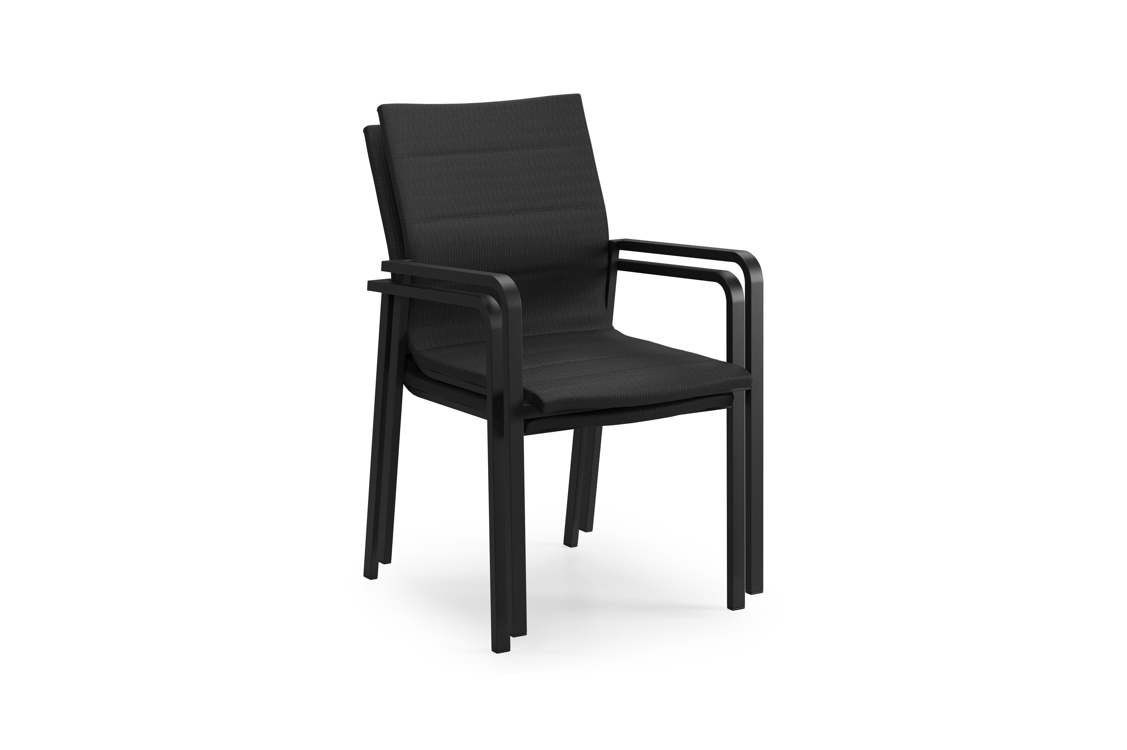Como stapelbare tuinstoel in zwart aluminium en zwart luxe comfort textilene