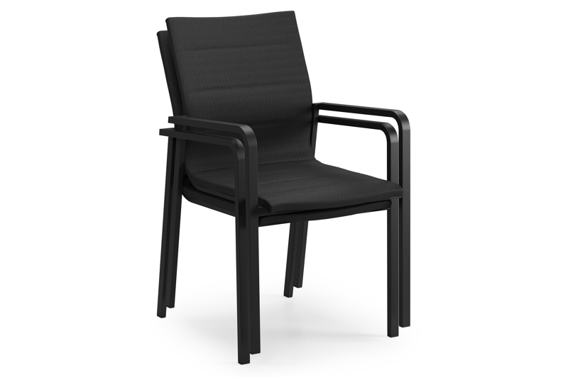 Como stapelbare tuinstoel in zwart aluminium en zwart luxe comfort textilene