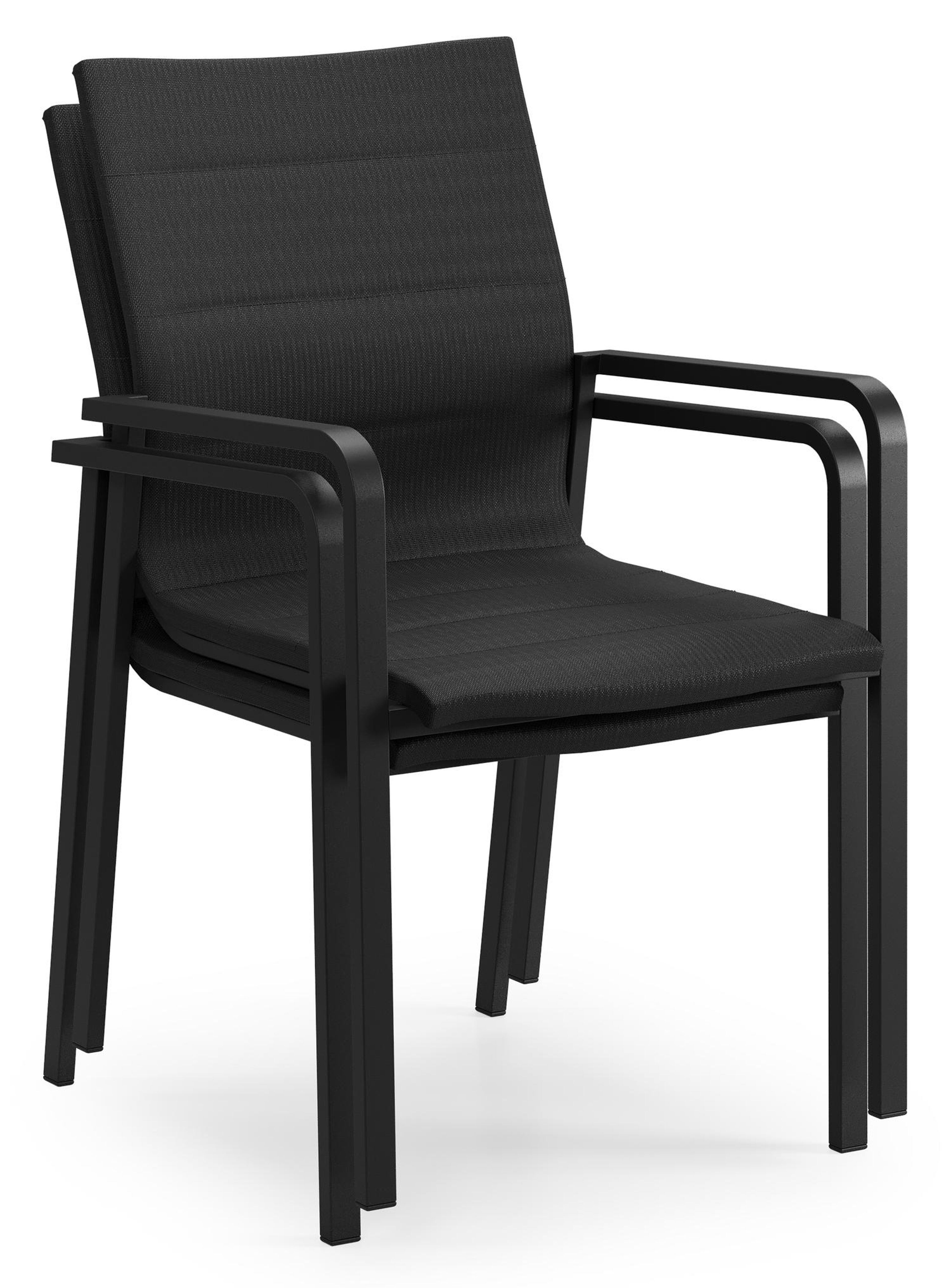 Chaise de jardin empilable Como in aluminium noir et textilène luxe confort noir
