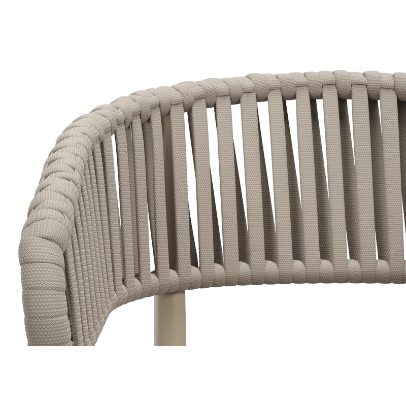 Tolfa stapelbare tuinstoel in beige aluminium en beige verticaal geweven luxe vlakke brede rope met stoelkussen in All Weather Sunbrella® Luxe Wander Granite