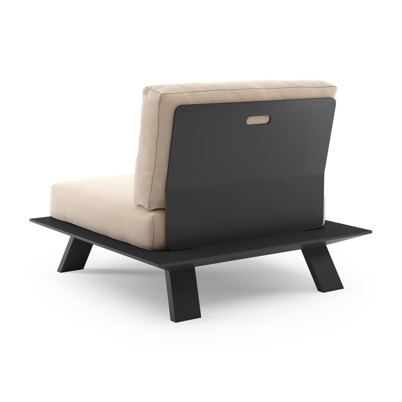 Fauteuil de jardin Cesano en aluminium noir et coussin en all weather Sunbrella® luxe natte linen chalk