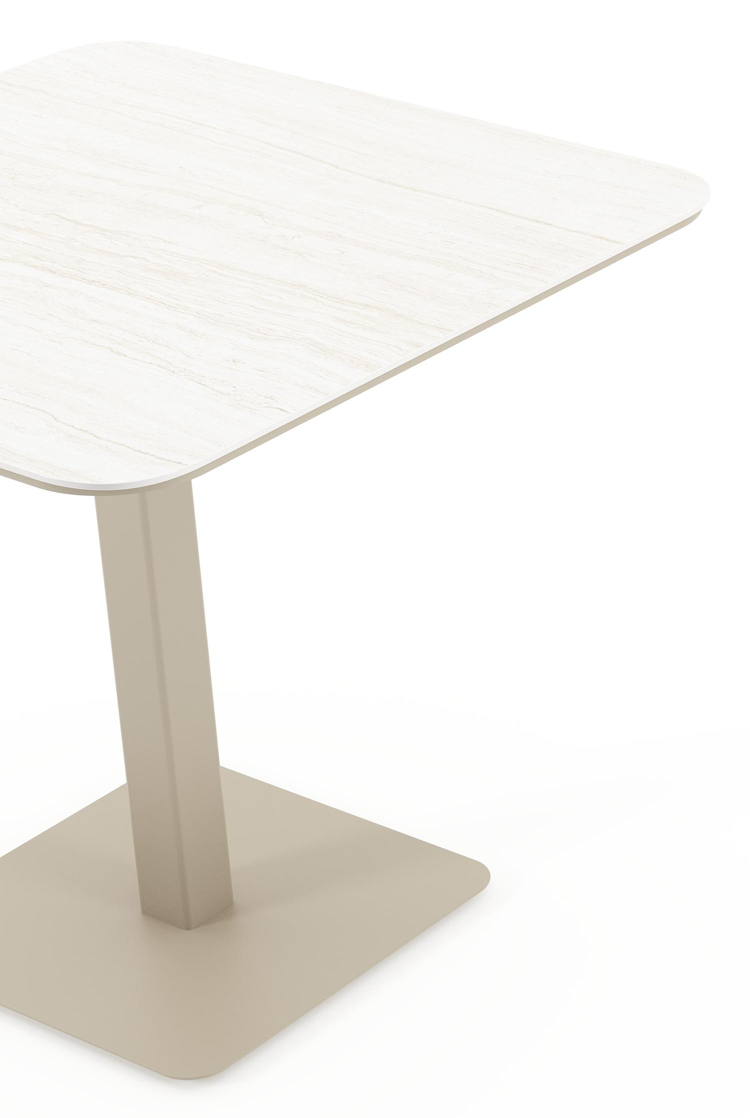 Table de jardin Fano basculante carré arrondi en aluminium beige et céramique pleine Calista Lg. 80 x Lrg. 80 x Haut. 72.50 cm