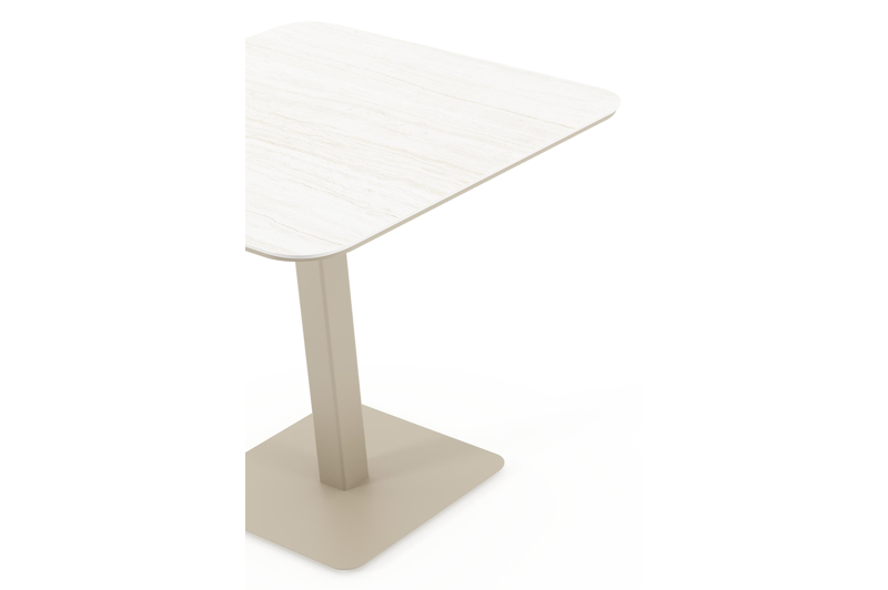 Table de jardin Fano basculante carré arrondi en aluminium beige et céramique pleine Calista Lg. 80 x Lrg. 80 x Haut. 72.50 cm
