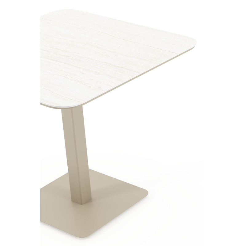 Table de jardin Fano basculante carré arrondi en aluminium beige et céramique pleine Calista Lg. 80 x Lrg. 80 x Haut. 72.50 cm