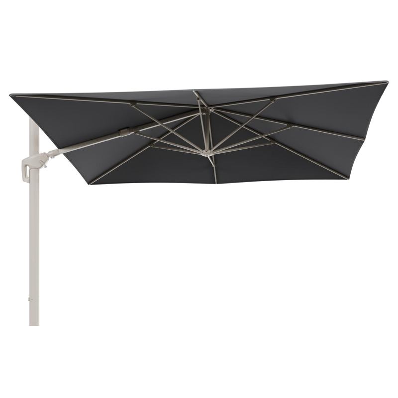 Minore zweefparasol met tiltfunctie in beige aluminium en Natte Charcoal Chine All Weather Sunbrella® Luxe parasoldoek - L1: 280 x L2: 370 cm (zonder voet)