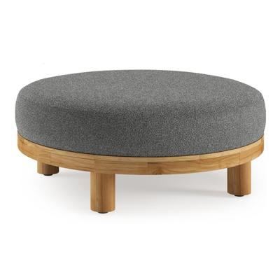 Donato lounge poef in teak en beige verticaal geweven ronde rope met all weather cosytica Catania Black kussen