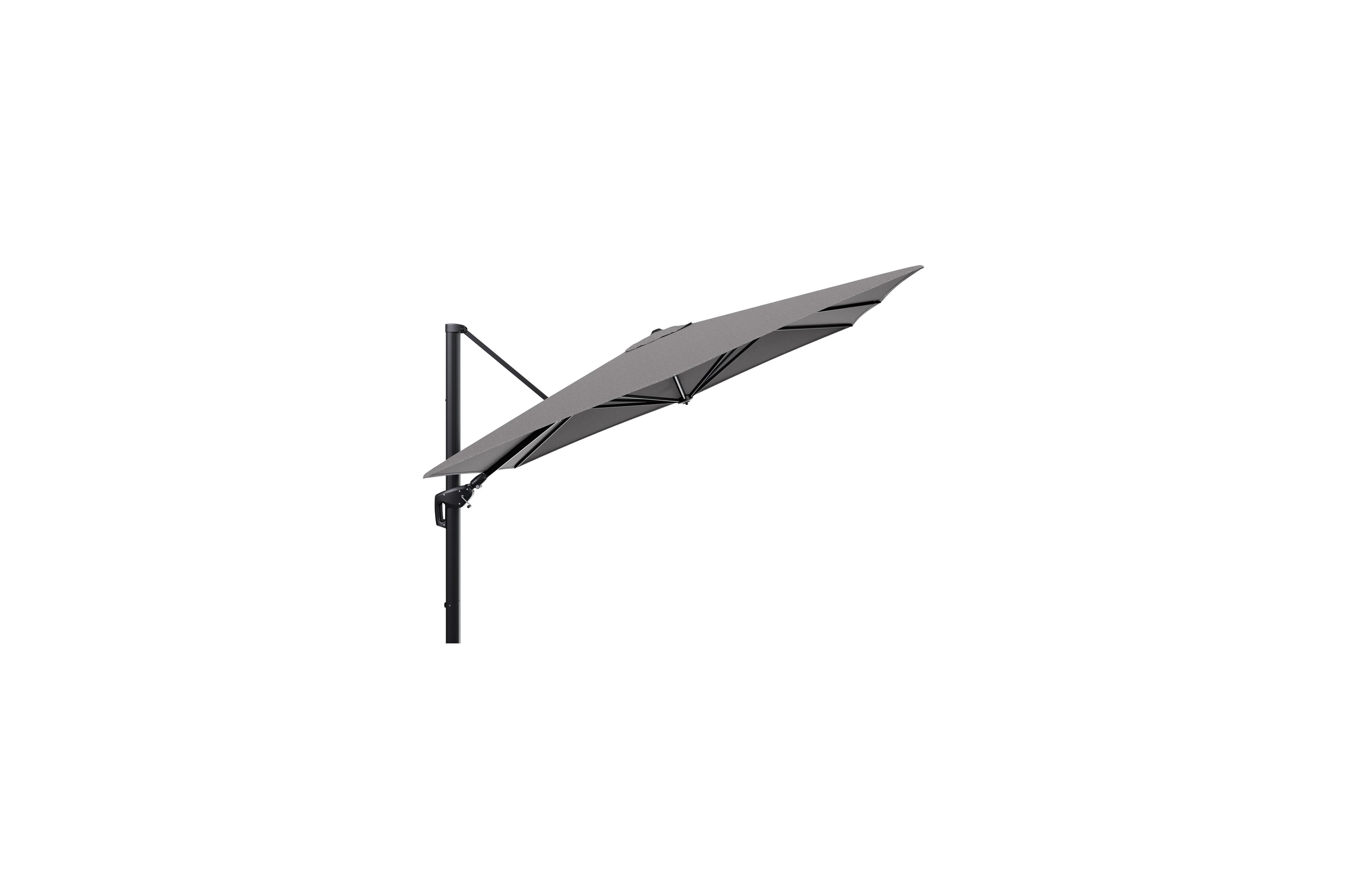 Minore zweefparasol met tiltfunctie in zwart aluminium met chartres drizzle all weather sunbrella® luxe parasoldoek - L1 280 x L2 370 cm (zonder voet)