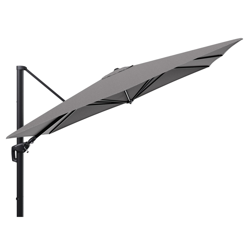 Parasol pendant Minore avec fonction tilt en aluminium noir avec toile de parasol en all weather sunbrella® luxe chartres drizzle - Lg.1 280 Lg.2 370 cm (sans pied de parasol)