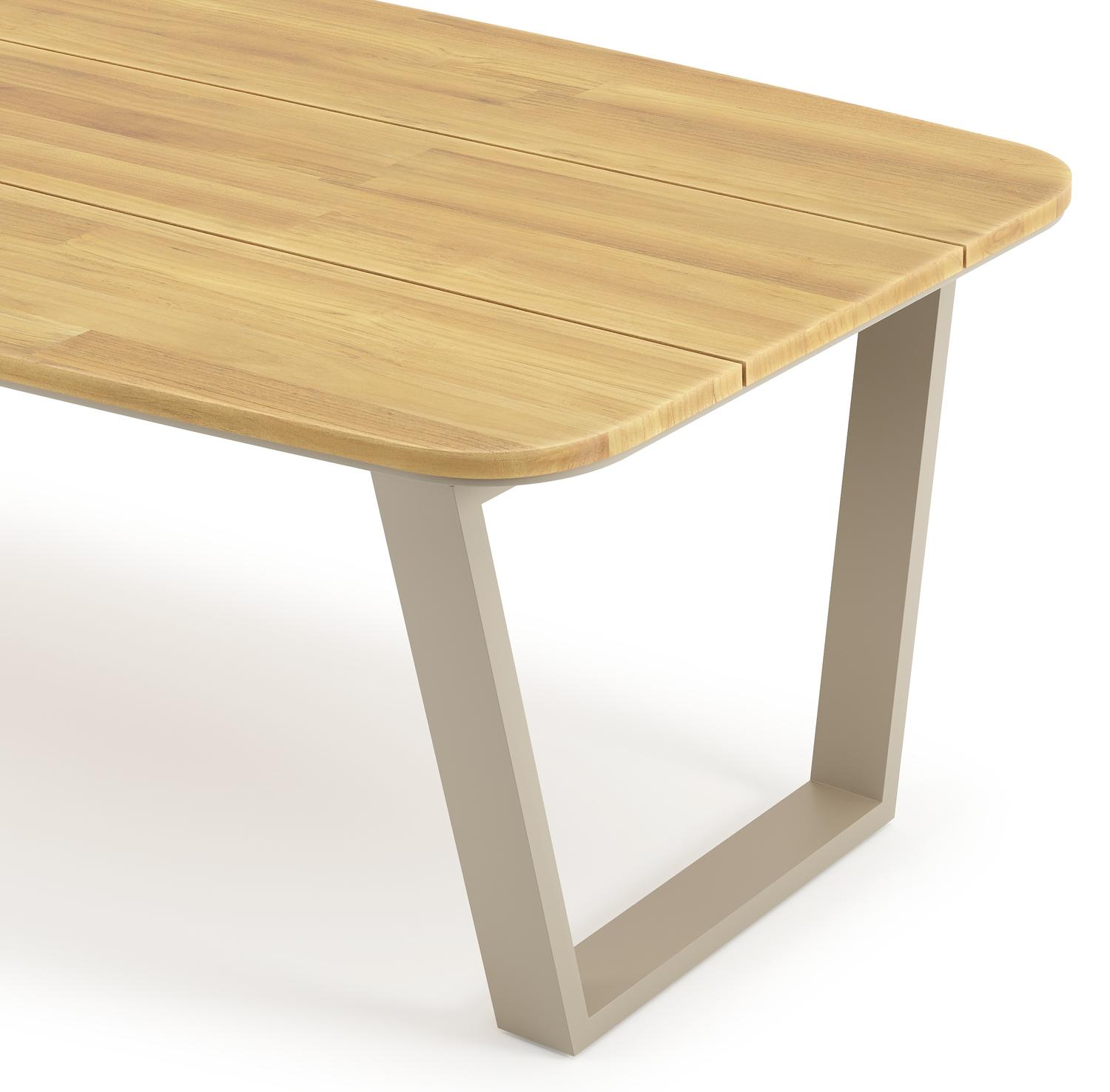 Table de jardin Pagino forme de bateau en aluminium beige et teck Lg. 255 x Lrg. 115 x Haut. 73 cm