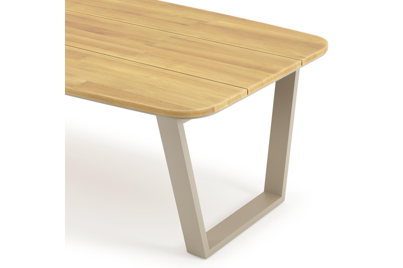 Pagino tuintafel bootvorm in beige aluminium en teak L 255 x B 115 x H 73 cm x H 73 cm