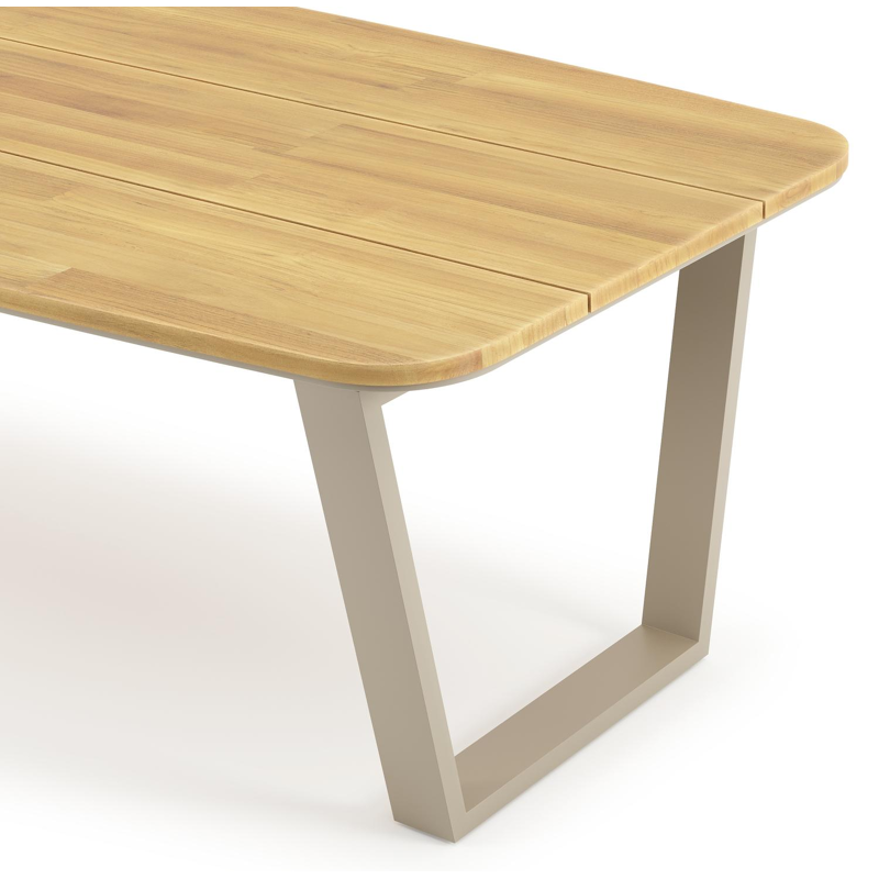 Table de jardin Pagino forme de bateau en aluminium beige et teck Lg. 255 x Lrg. 115 x Haut. 73 cm