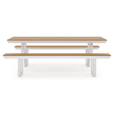 Altura picknicktafel in wit aluminium en polywood tafelblad - L 220 x B 174 x H 74 cm