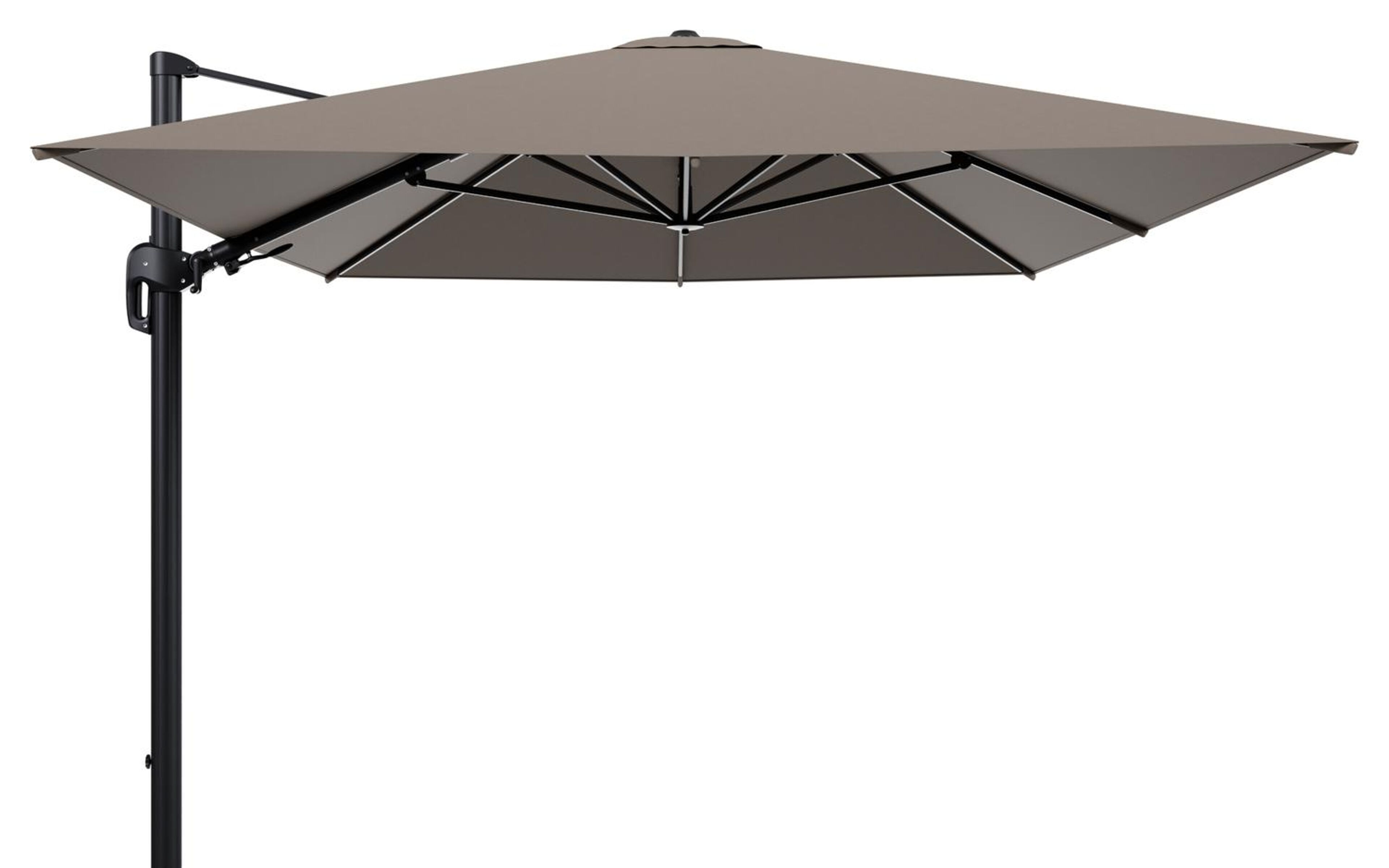 Rufina zweefparasol tiltfunctie in zwart aluminium en parasoldoek in All Weather Sunbrella® Luxe Natte Heather Grey  - L1 400 x L2 300 cm (zonder voet) (zonder voet)