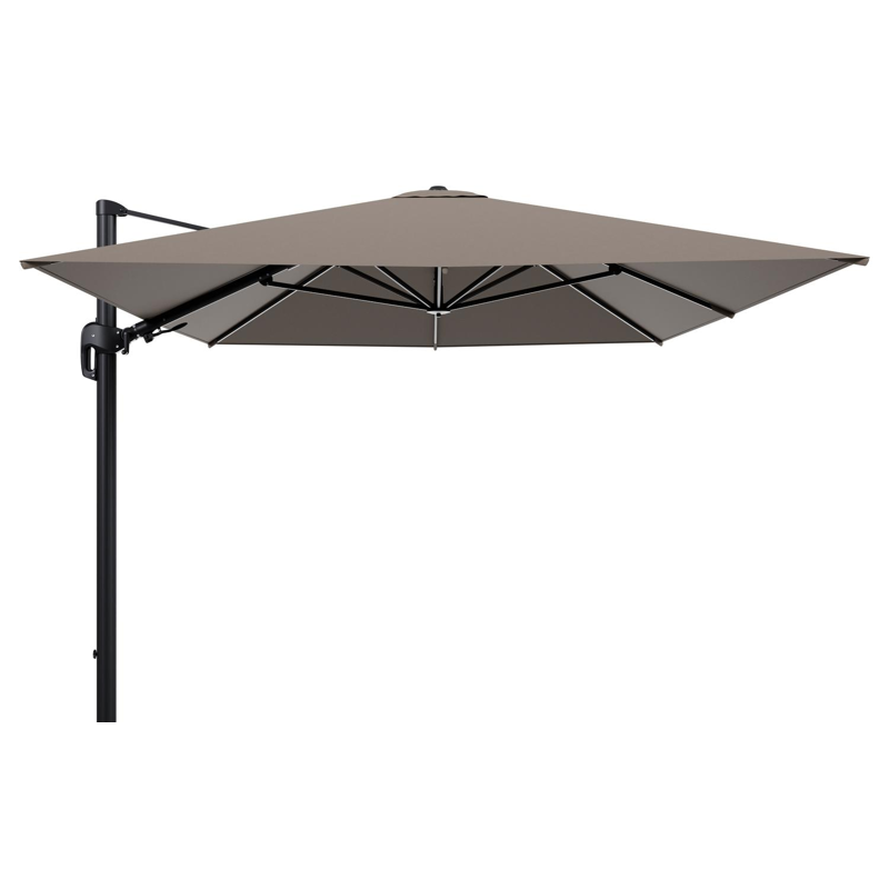Rufina zweefparasol tiltfunctie in zwart aluminium en parasoldoek in All Weather Sunbrella® Luxe Natte Heather Grey - L1 400 x L2 300 cm (zonder voet) (zonder voet)