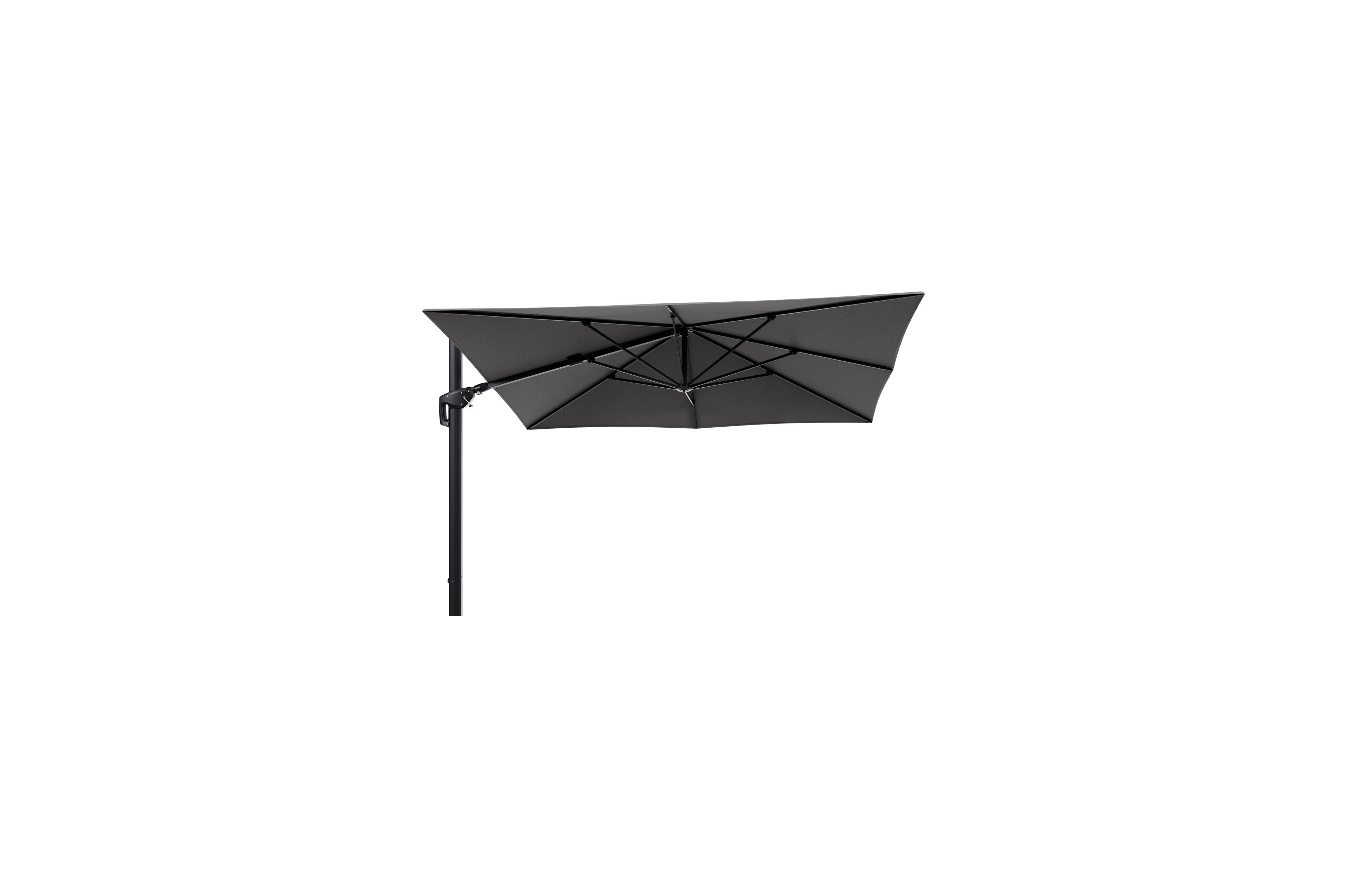 Minore zweefparasol met tiltfunctie in zwart aluminium met chartres drizzle all weather sunbrella® luxe parasoldoek - L1 280 x L2 370 cm (zonder voet)
