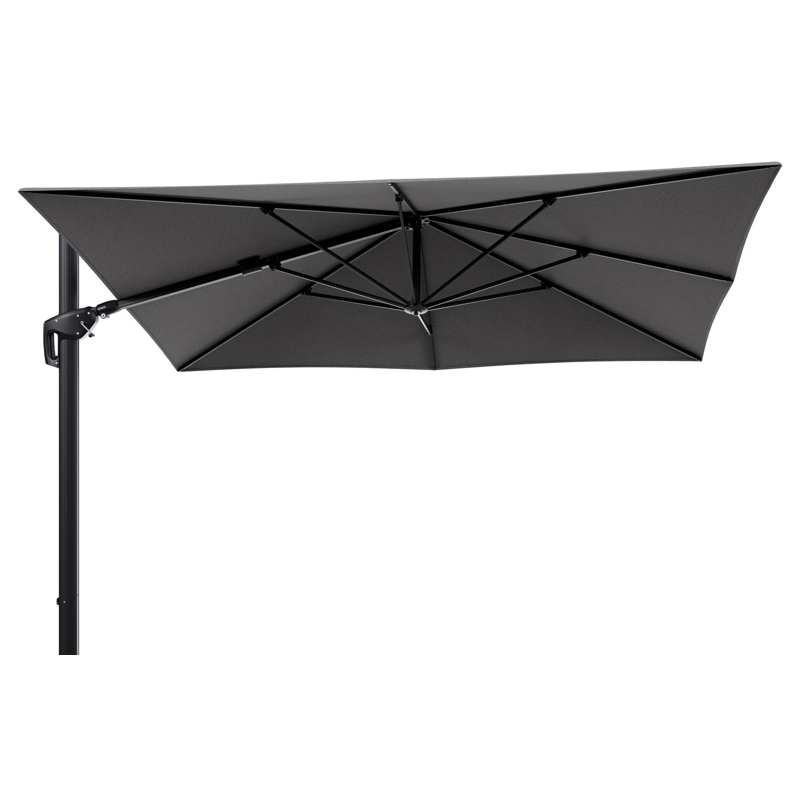 Parasol pendant Minore avec fonction tilt en aluminium noir avec toile de parasol en all weather sunbrella® luxe chartres drizzle - Lg.1 280 Lg.2 370 cm (sans pied de parasol)
