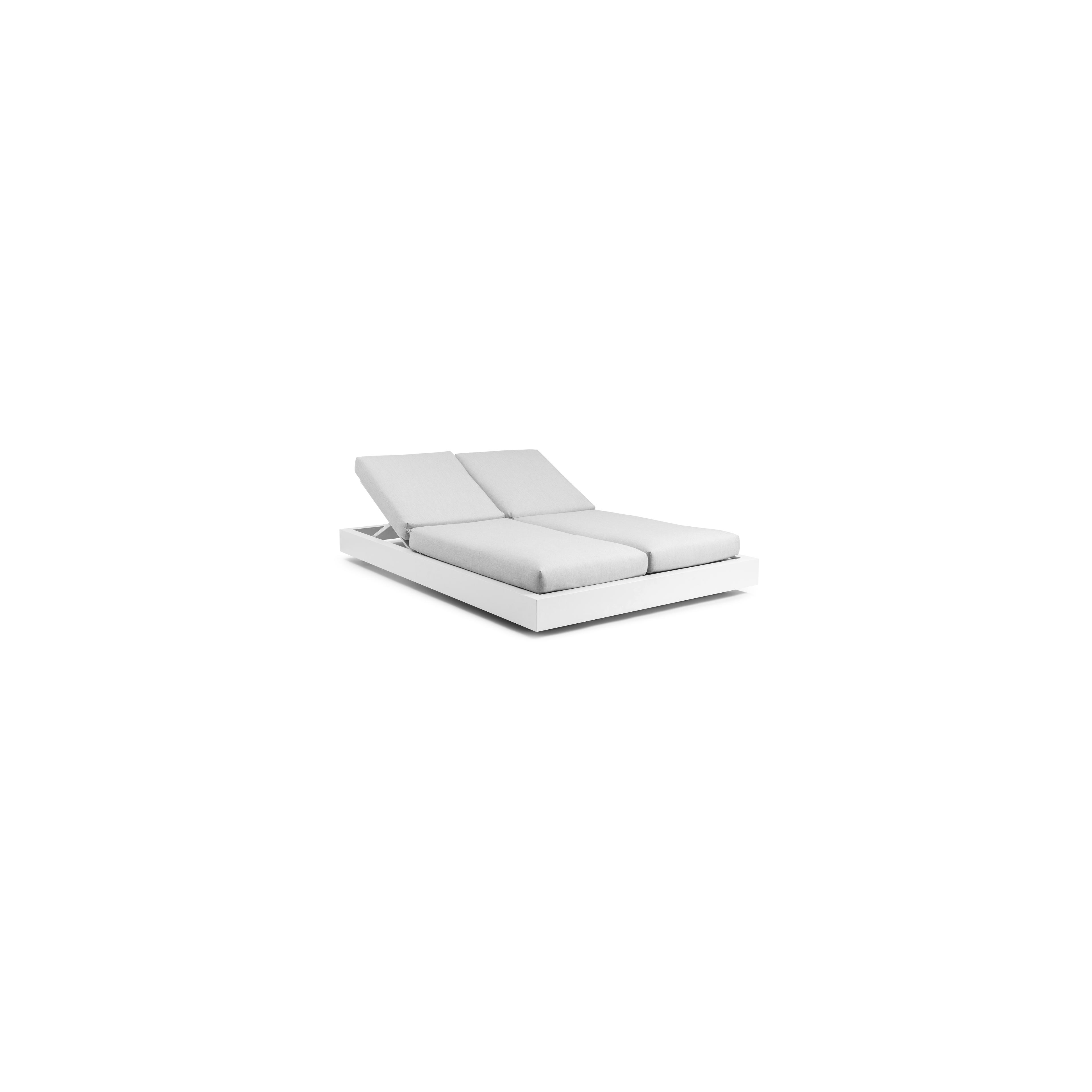 Chaise longue double réglable Como en aluminium blanc avec all weather sunbrella® luxe natte grey chine coussin