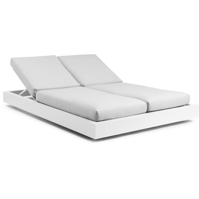 Chaise longue double réglable Como en aluminium blanc avec all weather sunbrella® luxe natte grey chine coussin