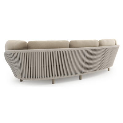 Lupino loungeset in beige aluminium en beige verticaal geweven luxe vlakke brede rope met althea chalk all weather cosytica kussen