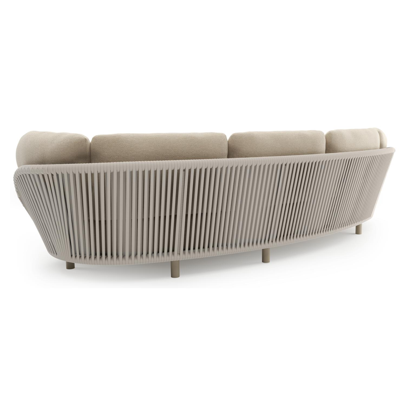 Lupino loungeset in beige aluminium en beige verticaal geweven luxe vlakke brede rope met althea chalk all weather cosytica kussen