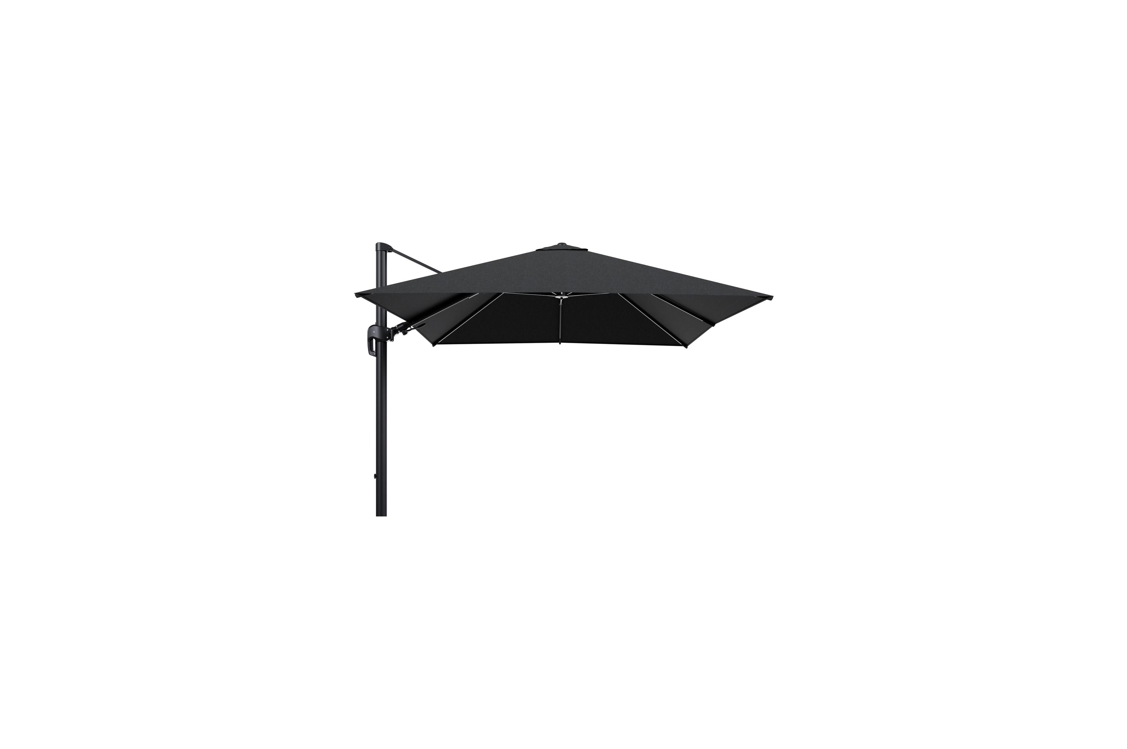 Parasol pendant Rufina avec fonction tilt en aluminium noir et toile de parasol en All Weather Sunbrella® Luxe Chartres Sooty  - Lg.1 300 x Lg.2 300 cm (sans pied de parasol