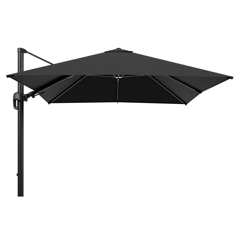 Parasol pendant Rufina avec fonction tilt en aluminium noir et toile de parasol en All Weather Sunbrella® Luxe Chartres Sooty  - Lg.1 300 x Lg.2 300 cm (sans pied de parasol