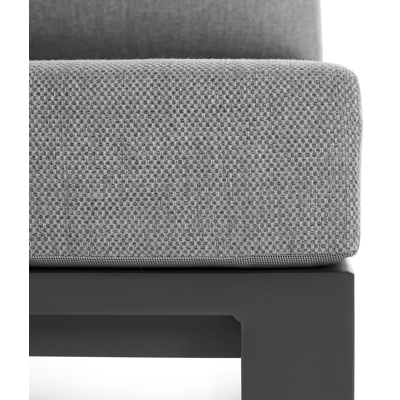 Salon de jardin d'angle Turino en aluminium noir et teck avec coussin en gris weather+ softtouch