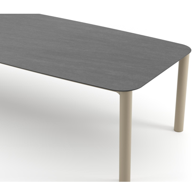 Orso tuintafel bootvorm in beige aluminium en volkeramiek Basalt Black - L 315 x B 115 x H 74.5 cm