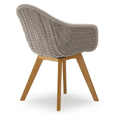 Pagino tuinstoel in teak en beige verticaal geweven ronde rope met zitkussen in All Weather Sunbrella® Luxe Tundra Sand