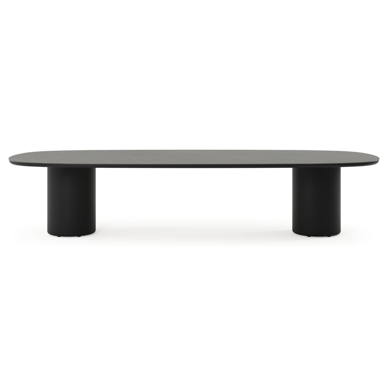 Table de jardin low dining Amico bombo en aluminium noir et céramique pleine Calatorao - Lg. 320 x Lrg. 130 x Haut. 61 cm
