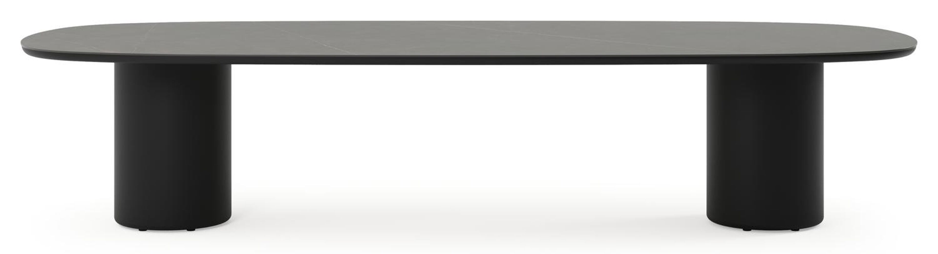 Table de jardin low dining Amico bombo en aluminium noir et céramique pleine Calatorao - Lg. 320 x Lrg. 130 x Haut. 61 cm