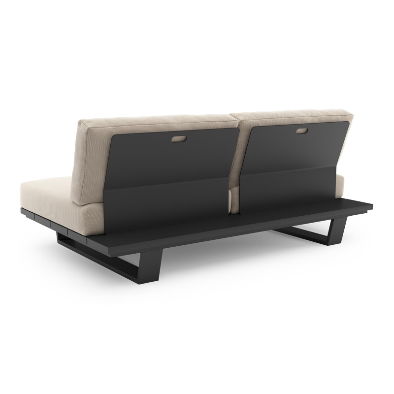 Pagino loungebank in zwart aluminium met lopi antique all weather sunbrella® luxe kussen