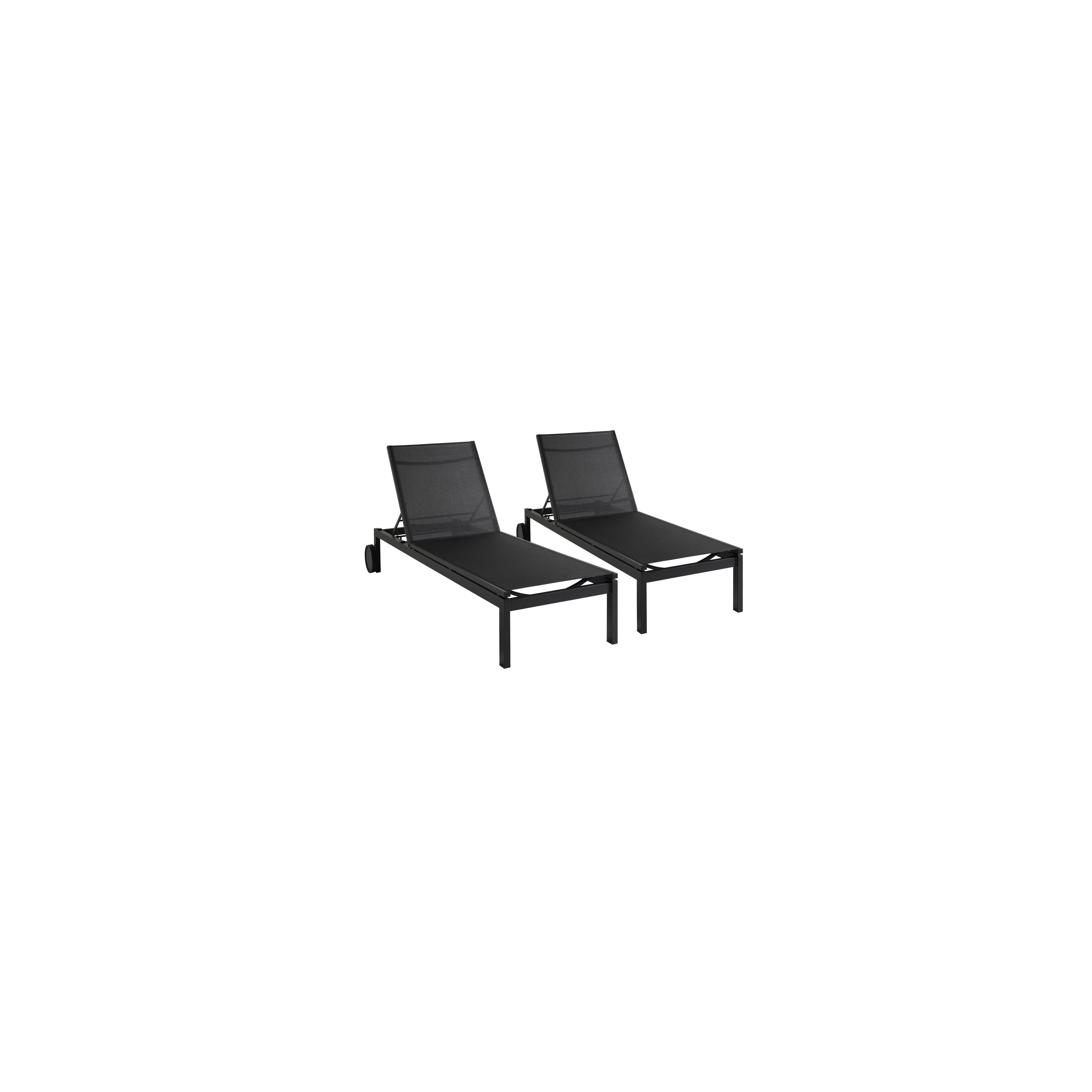 Set van 2 verstelbare Caravelle ligbedden in zwart aluminium en zwart textileen