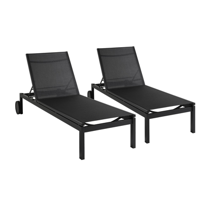 Set van 2 verstelbare Caravelle ligbedden in zwart aluminium en zwart textilene