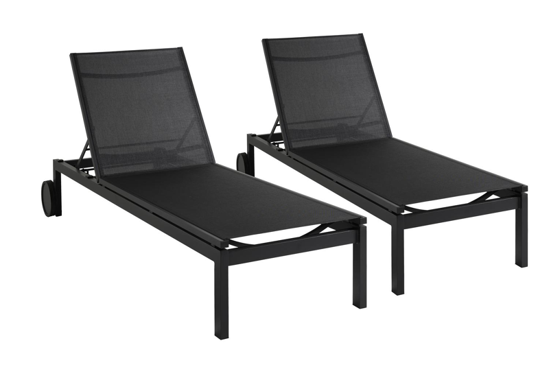 Set van 2 verstelbare Caravelle ligbedden in zwart aluminium en zwart textileen