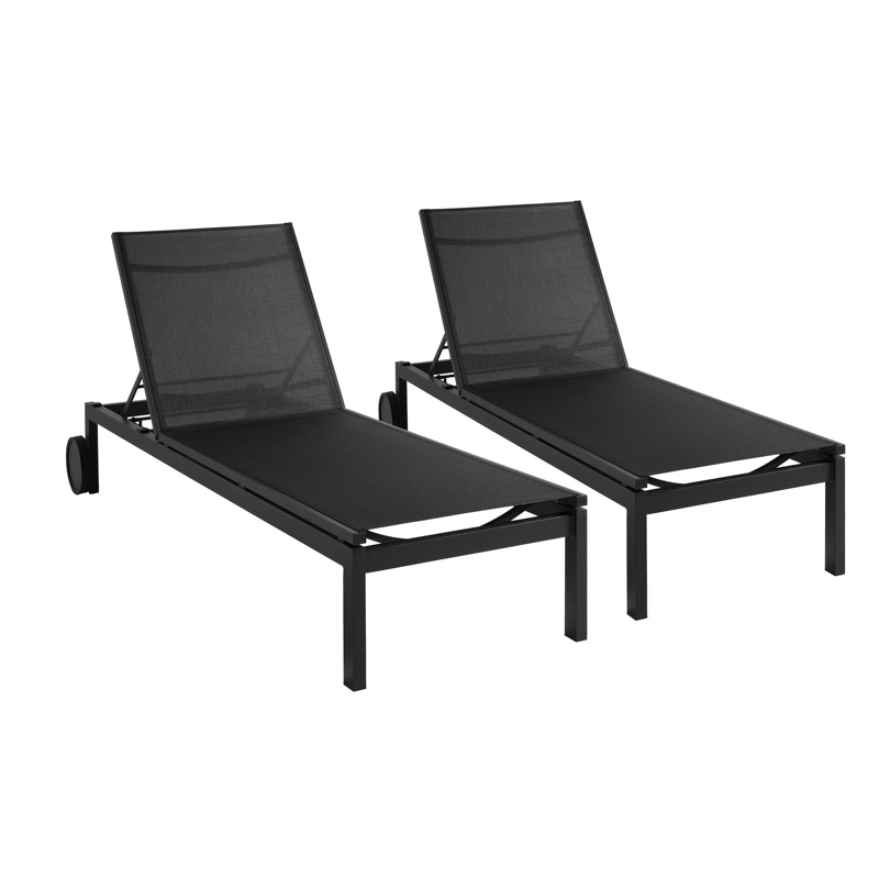 Set van 2 verstelbare Caravelle ligbedden in zwart aluminium en zwart textileen