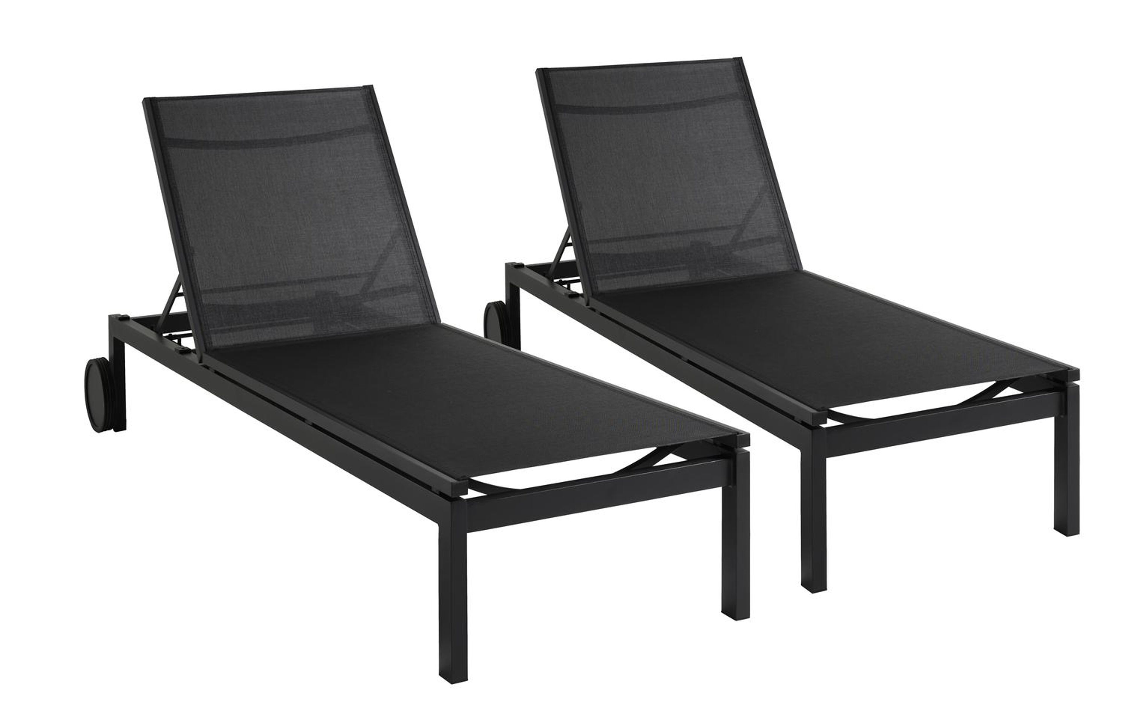 Set van 2 verstelbare Caravelle ligbedden in zwart aluminium en zwart textileen