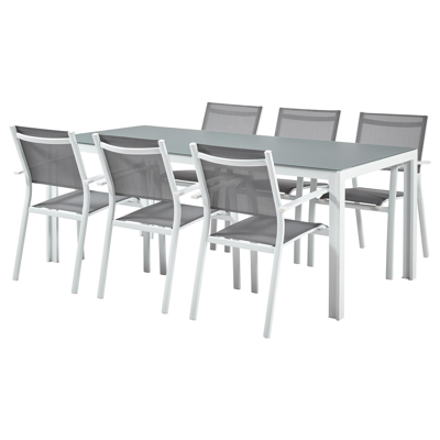 Table de jardin Caldela en aluminium blanc et verre gris - Lg 200 x Larg. 90 x H 75 cm