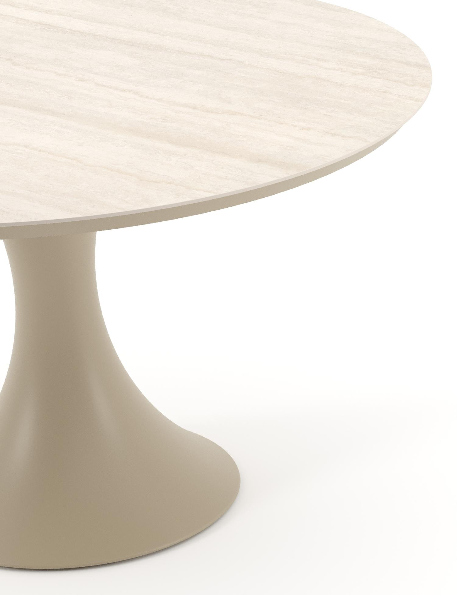 Fano tuintafel rond in beige aluminium en volkeramiek Travertino Bianco - Dia. 130 x H 74 cm