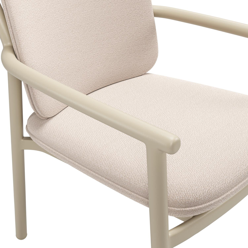 Bono stapelbare tuinstoel in beige aluminium met stoelkussen in All Weather Sunbrella® Luxe Wander Pilat
