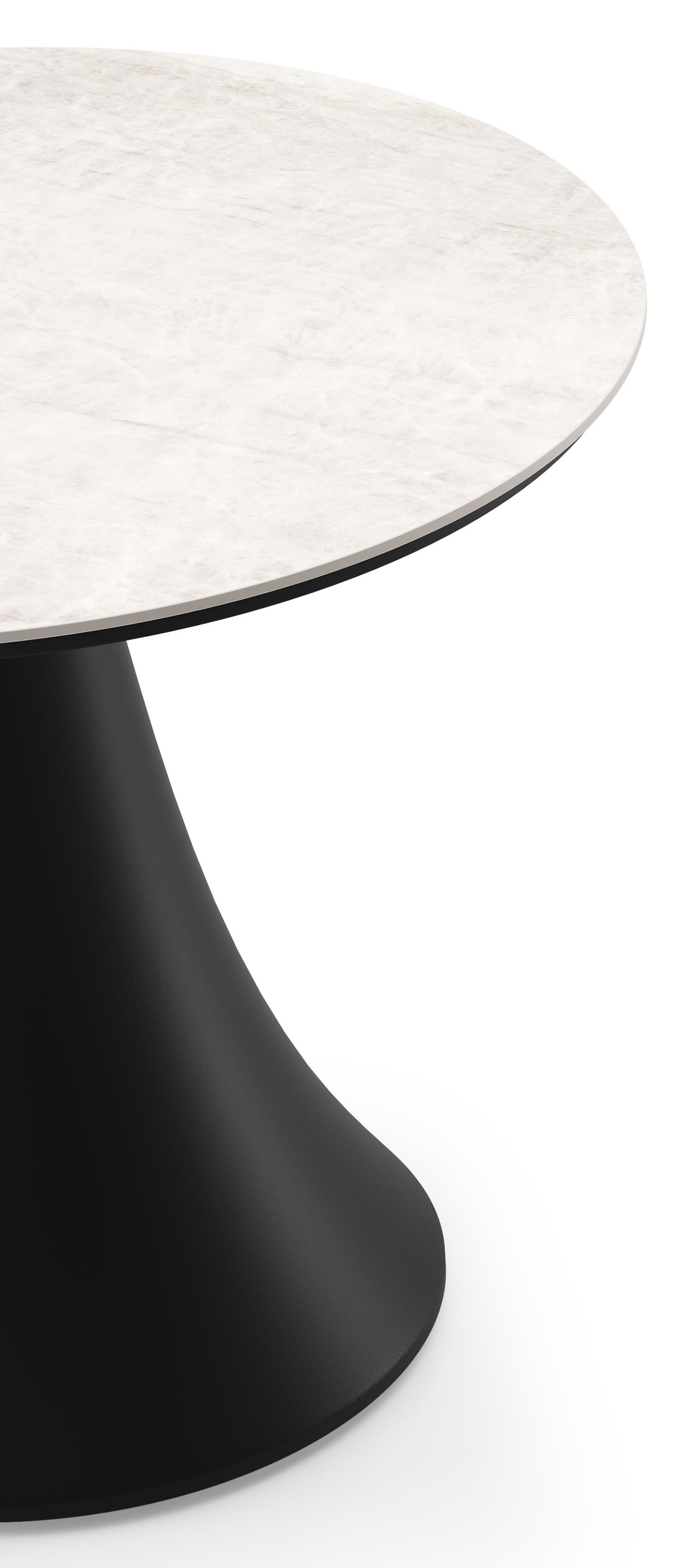 Fano low dining loungetafel rond in zwart aluminium en volkeramiek Taj Mahal - Dia. 65 x H 55 cm
