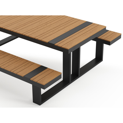 Merida picknicktafel in zwart aluminium en polywood - L 220 x B 100 x H 74 cm