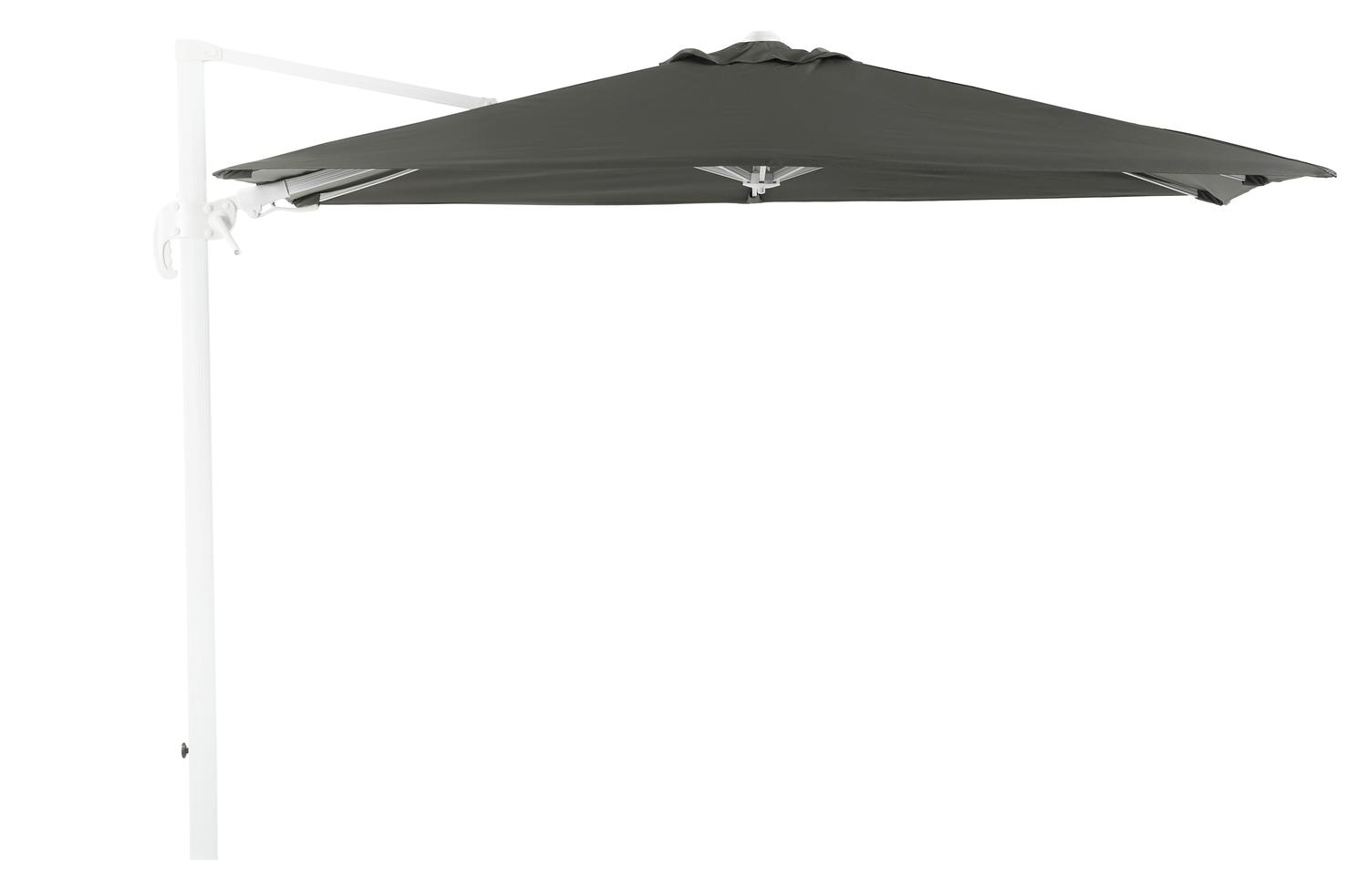 Avola zweefparasol met tiltfunctie in wit aluminium met grijs weather+ softtouch parasoldoek - L1 200 x L2 300 cm (zonder voet)