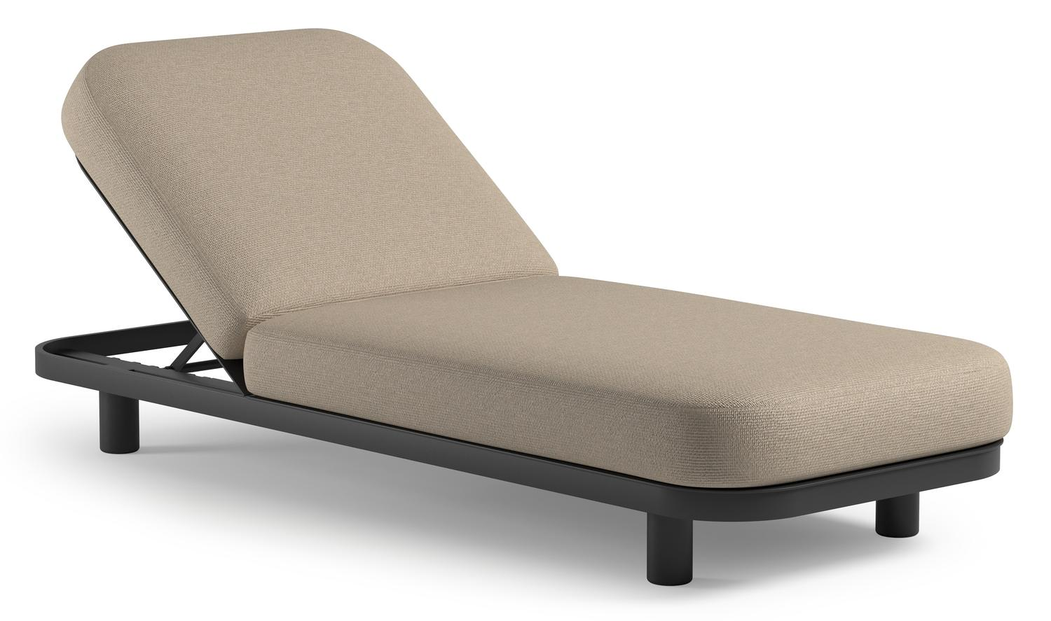 Donato verstelbaar ligbed in zwart aluminium met althea chalk all weather cosytica kussen