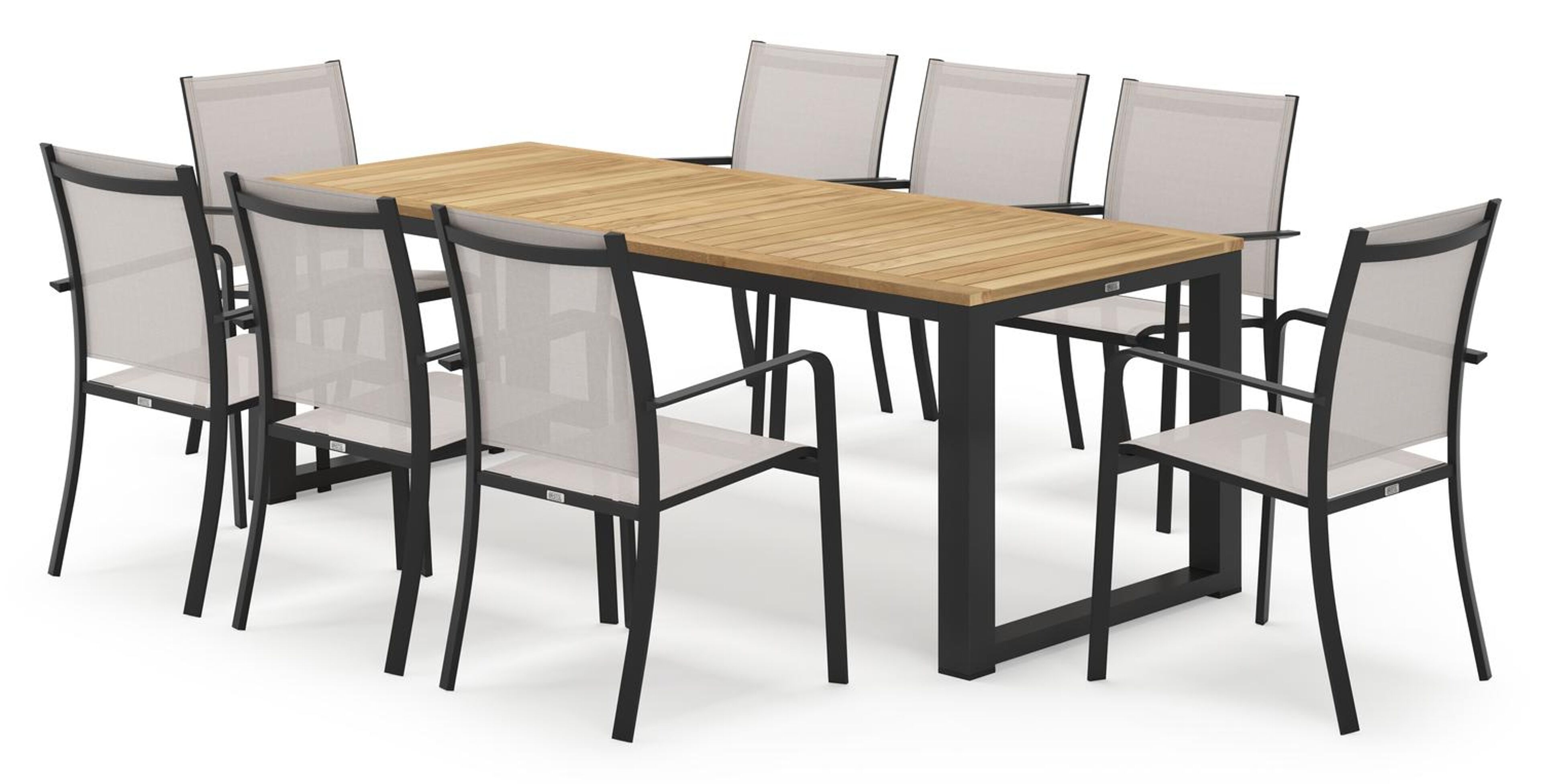 Livo rechthoekige tuinset in zwart aluminium en teak natural finish met 8 Calobra tuinstoelen