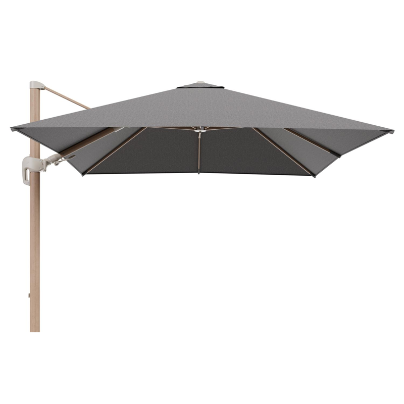 Rufina zweefparasol tiltfunctie in houtlook aluminium en parasoldoek in All Weather Sunbrella® Luxe Chartres Drizzle - L1 300 x L2 300 cm (zonder voet) (zonder voet)