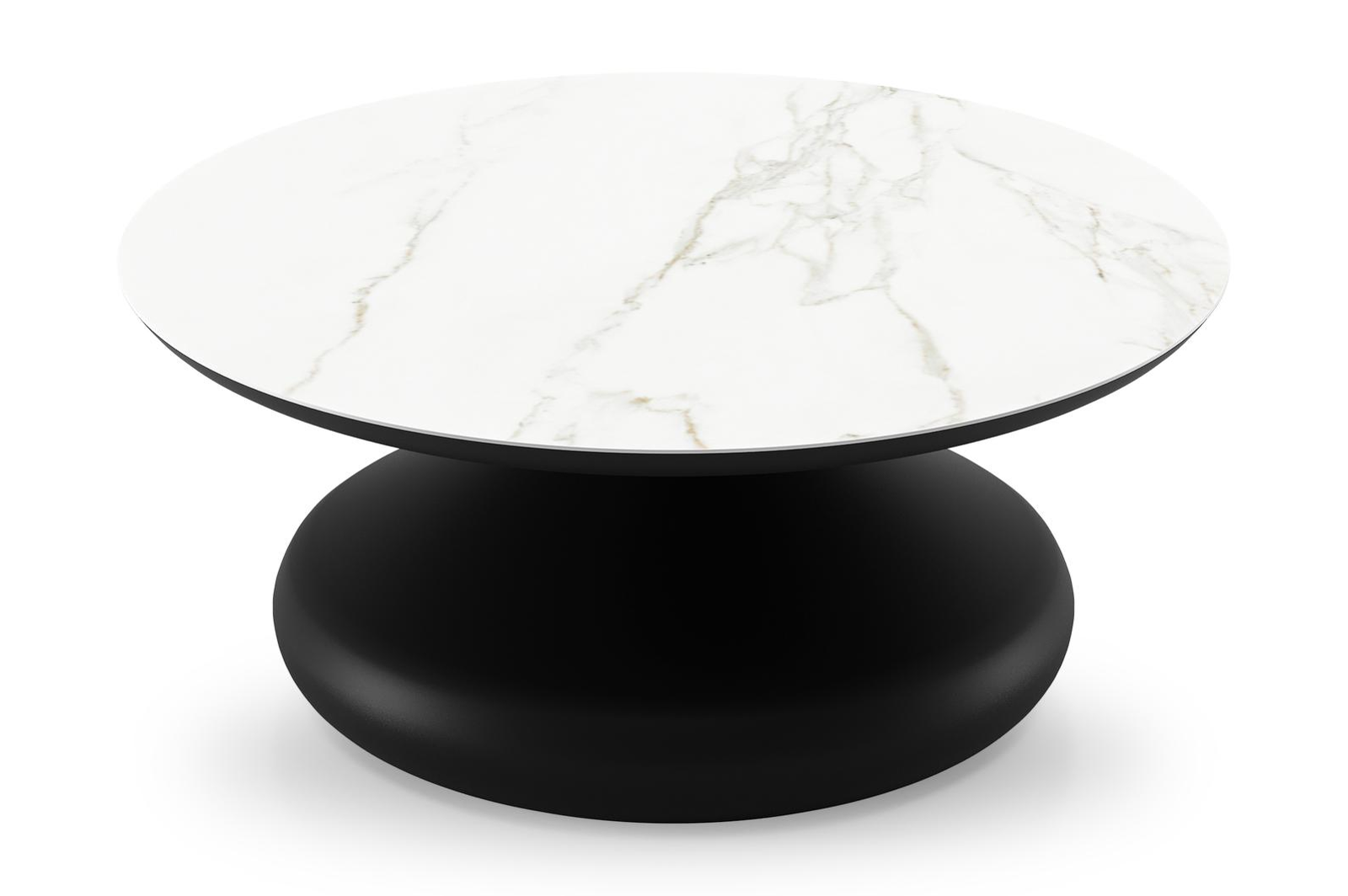 Bomero loungetafel rond in zwart aluminium en volkeramiek Calacatta - Dia. 84 x H 32.2 cm