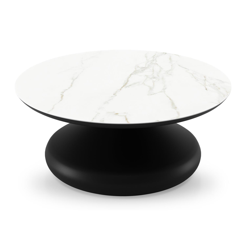 Bomero loungetafel rond in zwart aluminium en volkeramiek Calacatta - Dia. 84 x H 32.2 cm