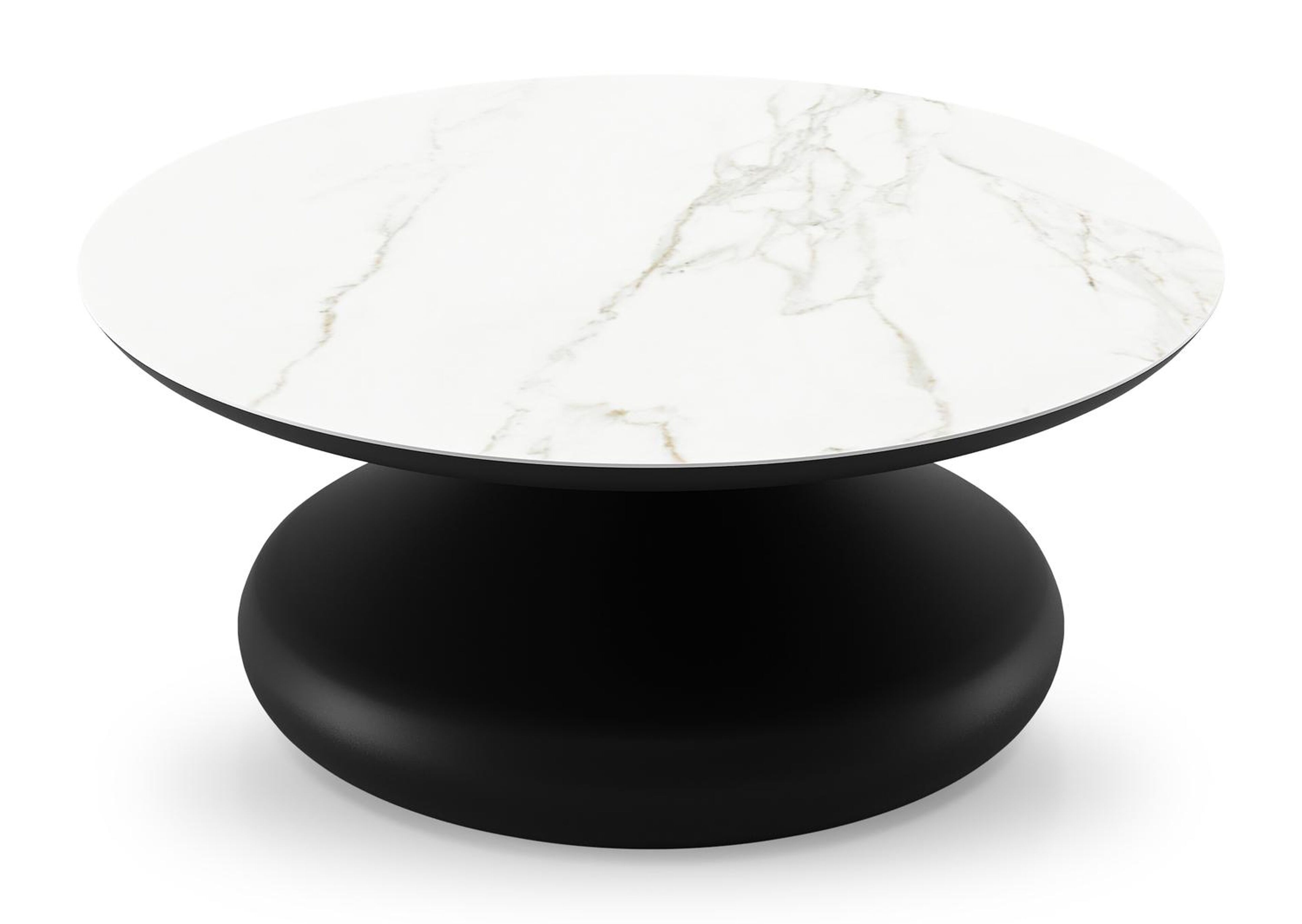 Bomero loungetafel rond in zwart aluminium en volkeramiek Calacatta - Dia. 84 x H 32.2 cm