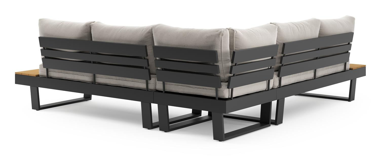 Alora loungehoek in zwart aluminium en polywood met beige kussen